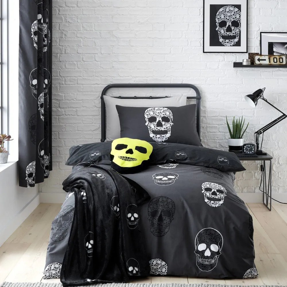 Ciemnoszara pościel dziecięca jednoosobowa 135x200 cm Skulls – Catherine Lansfield