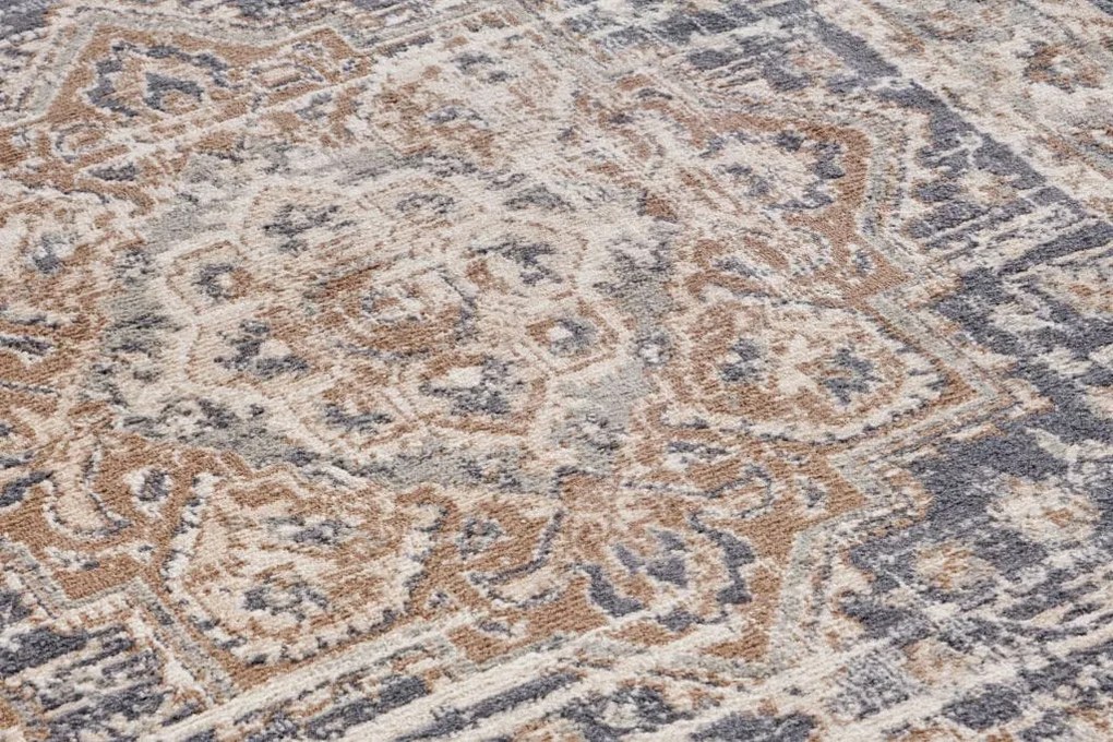 Dywan Terrain designerski Orientalny Ornament Piaskowy Kremowo Niebieski z krótkim włosiem 80 cm x 200 cm Certyfikat Oeko-Tex