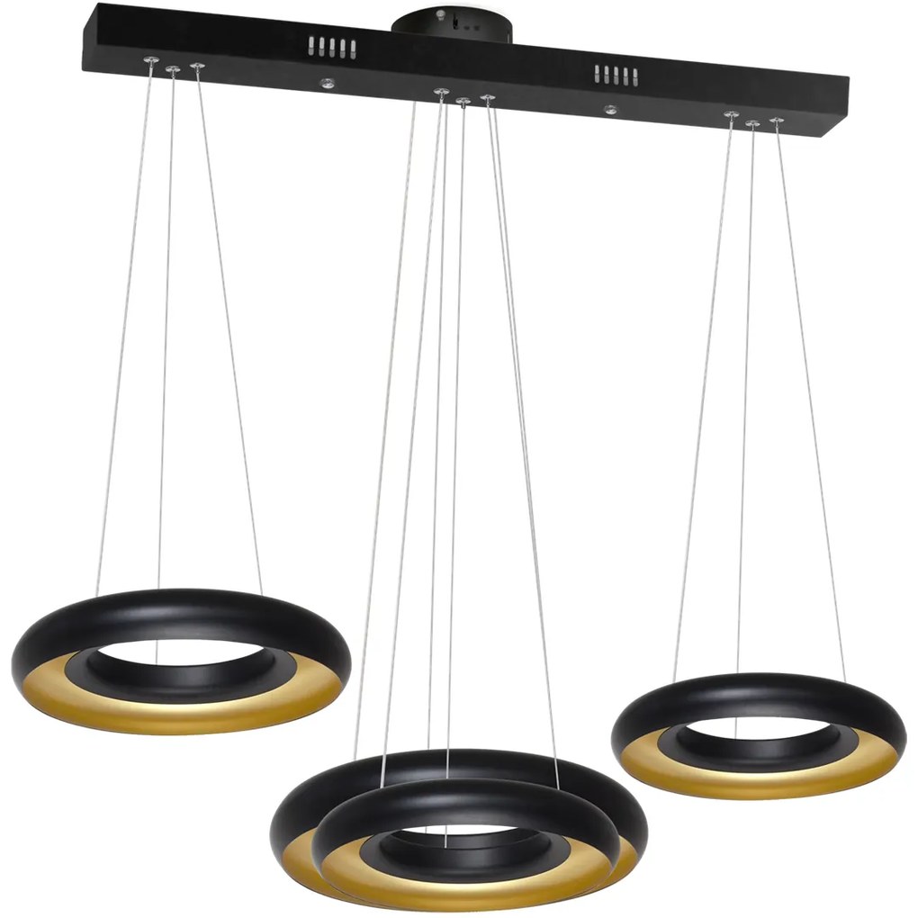LAMPA WISZĄCA Potrójna czarna-złota RONDO NERO 36W LED