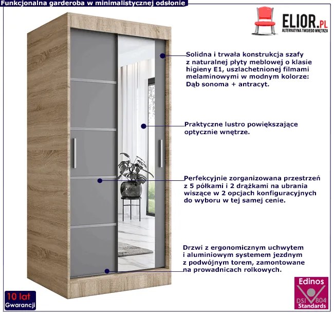 Szafa przesuwna w kolorze dąb sonoma + antracyt - Marmos 2X