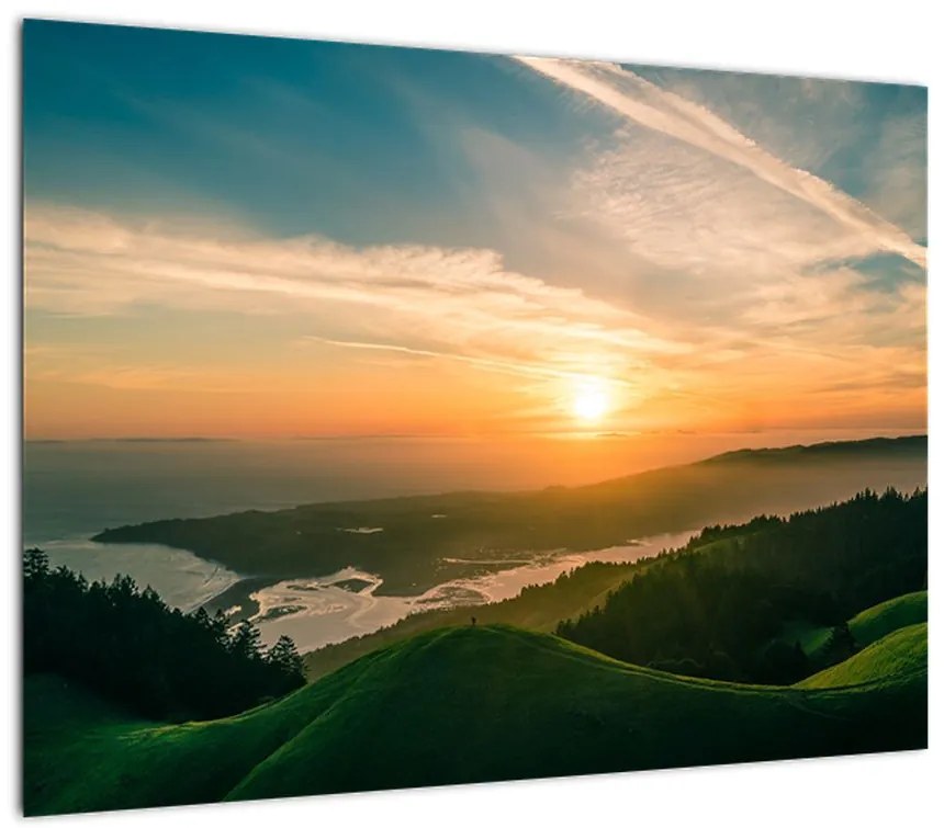 Obraz na szkle wschodu słońca nad morzem (70x50 cm)