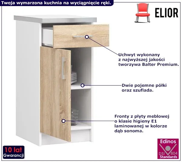 Dolna szafka kuchenna z blatem dąb sonoma 40 cm Magarit 5X