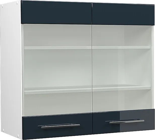 Szklana szafka kuchenna ciemnoniebieski wysoki połysk 80x34.1x72 fame-line