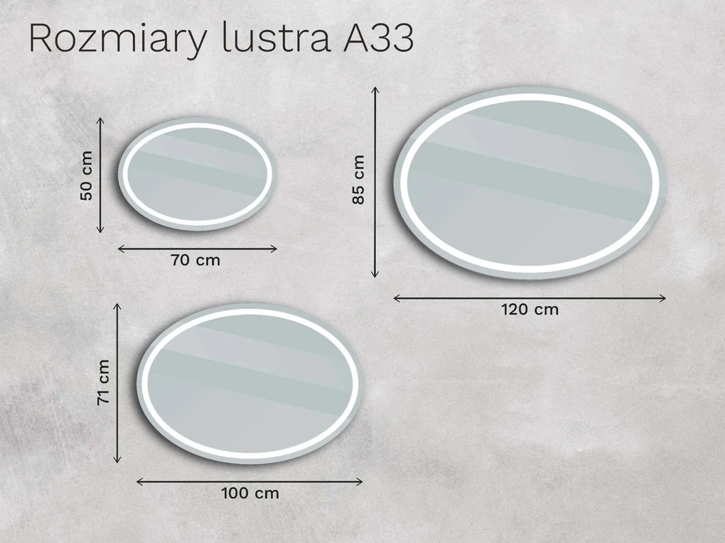 Owalne LED lustro do łazienki z oświetleniem A33 70x50