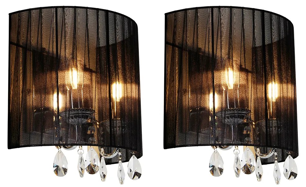 Zestaw 2 kinkietów chrom z czarnym kloszem - Ann-Kathrin 2