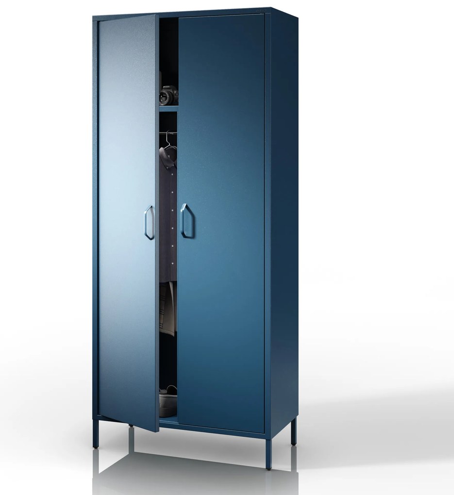 Szafa na ubrania metalowa granatowa: Modern FLAVIO, 800 x 1850 x 450 mm