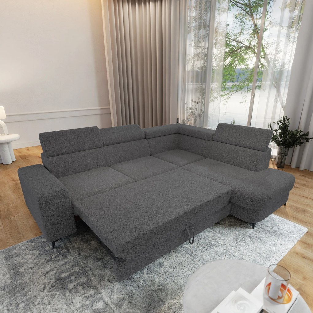 Masseno Narożnik ALVORO z funkcją spania i pojemnikiem na pościel Narozniki L, Rozkładana sofa - Szary, QUELLE 92