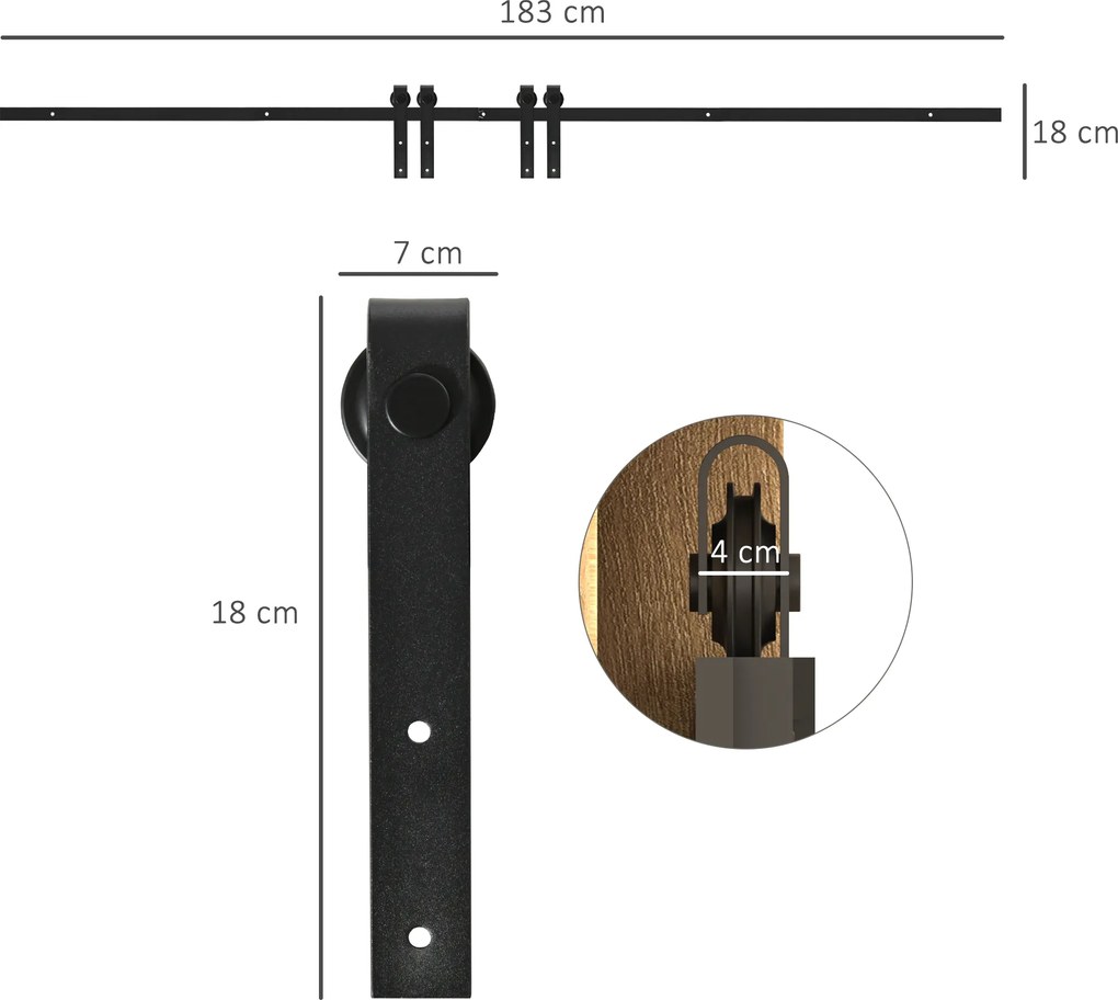 HOMCOM Zestaw do Pojedynczych Drzwi Przesuwnych Prowadnica Stal Węglowa Czarna | Aosom PL