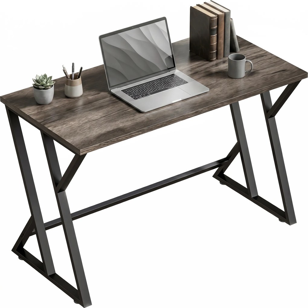 HOMCOM 120 cm Biurko Komputerowe, Industrialne Biurko z Metalową Podstawą w Kształcie Z, Stół Roboczy do Biura, Szary w Stylu Vintage | Aosom PL