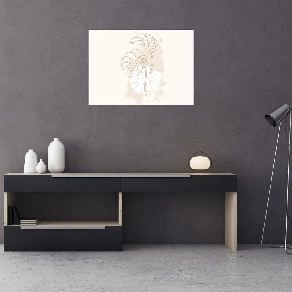 Obraz na szkle - Line art monstera N⁰1 (70x50 cm)