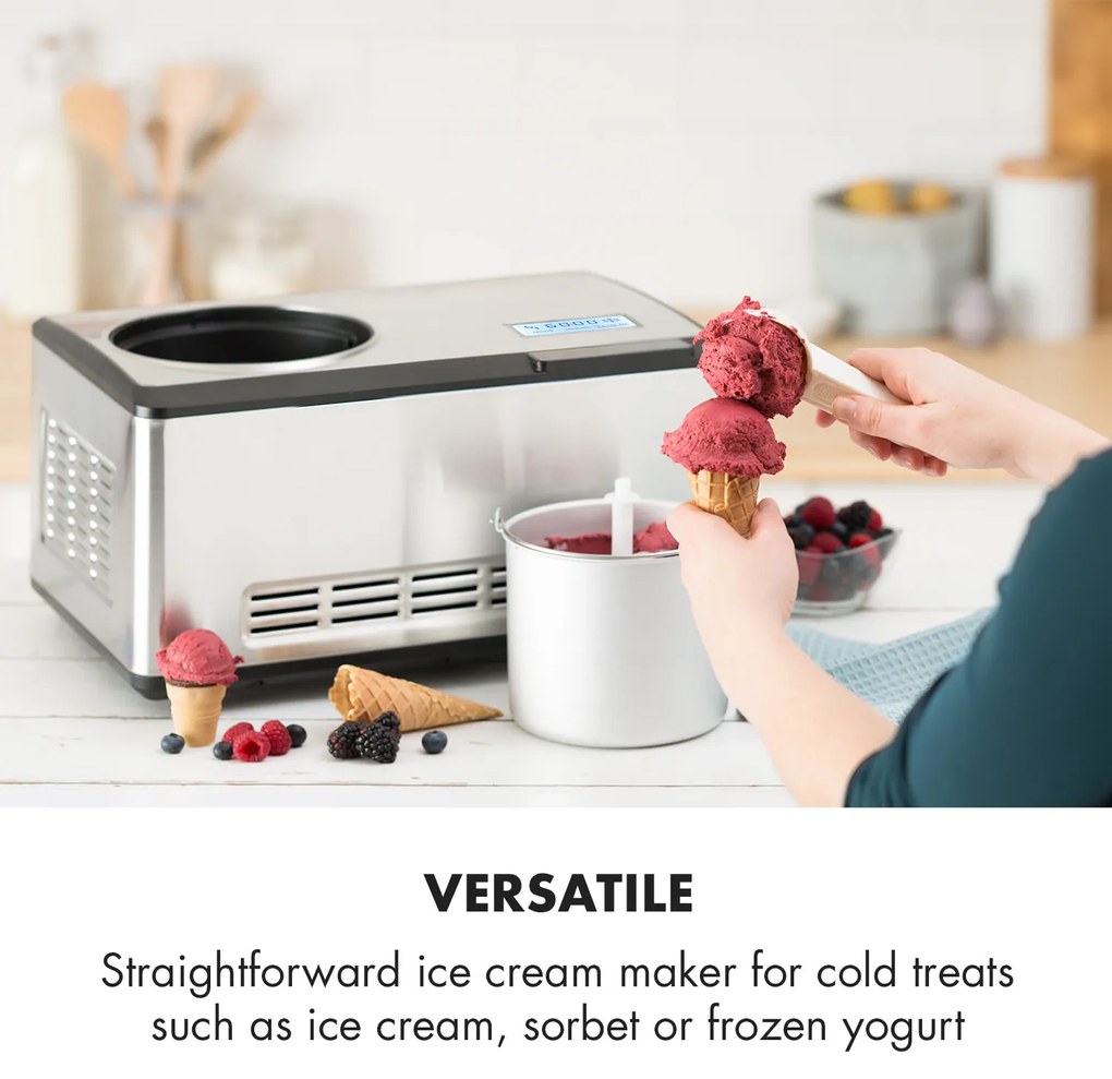 Klarstein Dolce Bacio 2L 180W Maszynka do Lodów z Kompresorem Srebrna