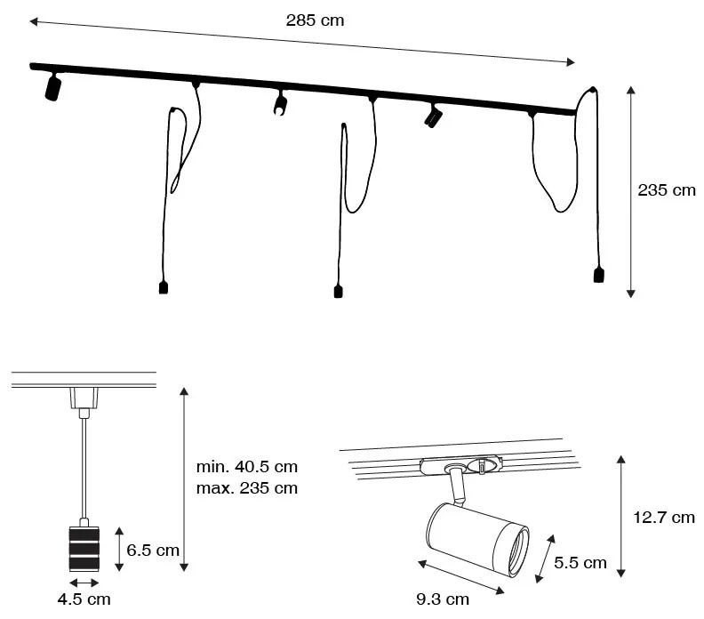 Inteligentny system oświetlenia szynowego czarny 3 reflektory i lampa wisząca 1-fazowy - Iconic Cavalux Jeana Nowoczesny Oswietlenie wewnetrzne