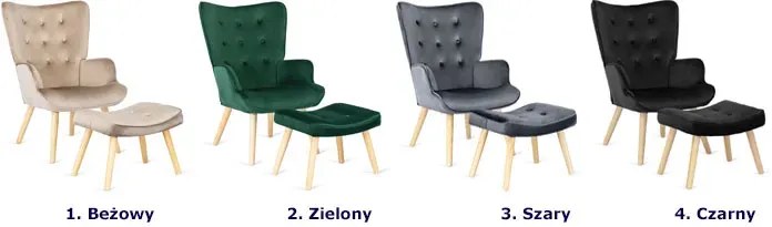 Czarny fotel z podnóżkiem do salonu - Nerra