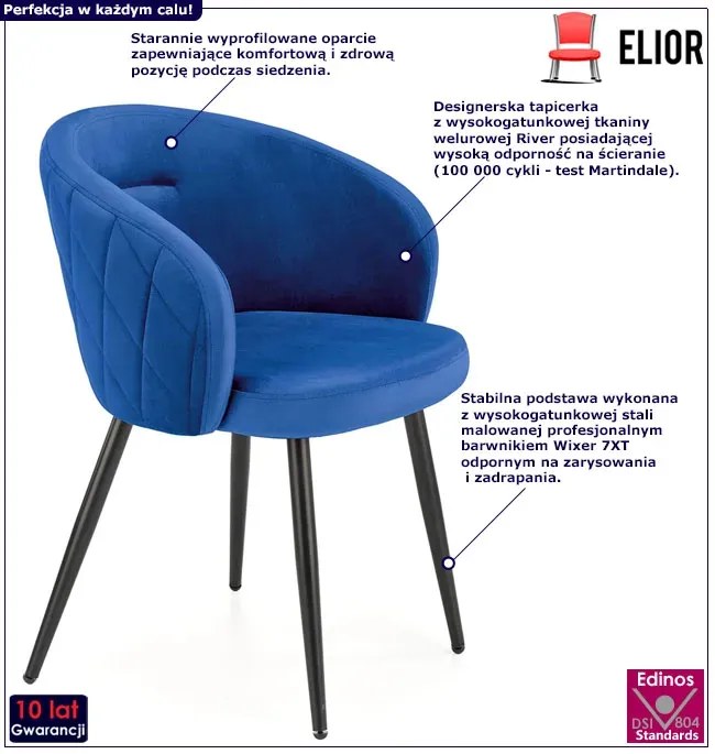 Granatowe welurowe krzesło kubełkowe E6-Z52