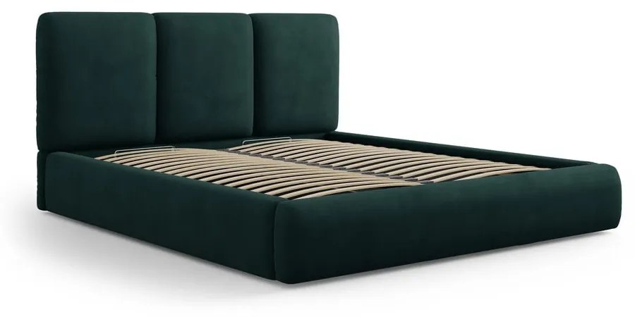 Ciemnozielone tapicerowane łóżko dwuosobowe ze schowkiem i stelażem 200x200 cm Brody – Mazzini Beds