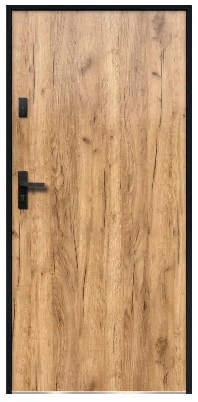Drzwi wejściowe ze stali pełne - wys. 207 x szer. 100 cm - efekt dębu - pchnięcie po prawej - AGUEDA