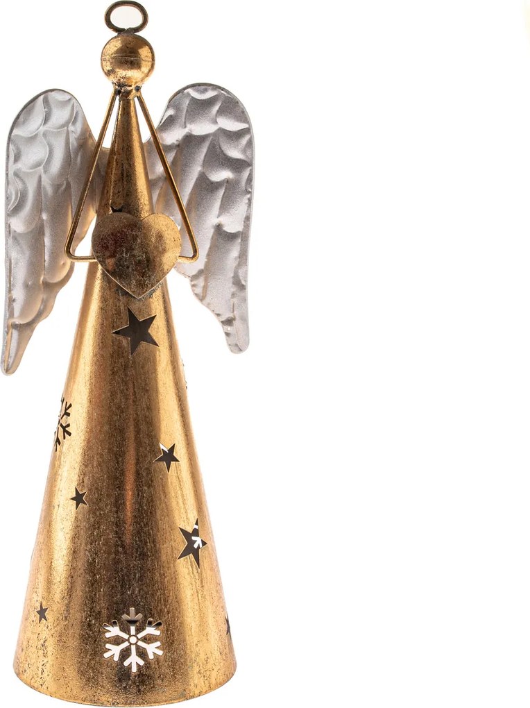 Metalowy anioł z sercem, wysokość 55 cm, kolor złoty, 55 cm