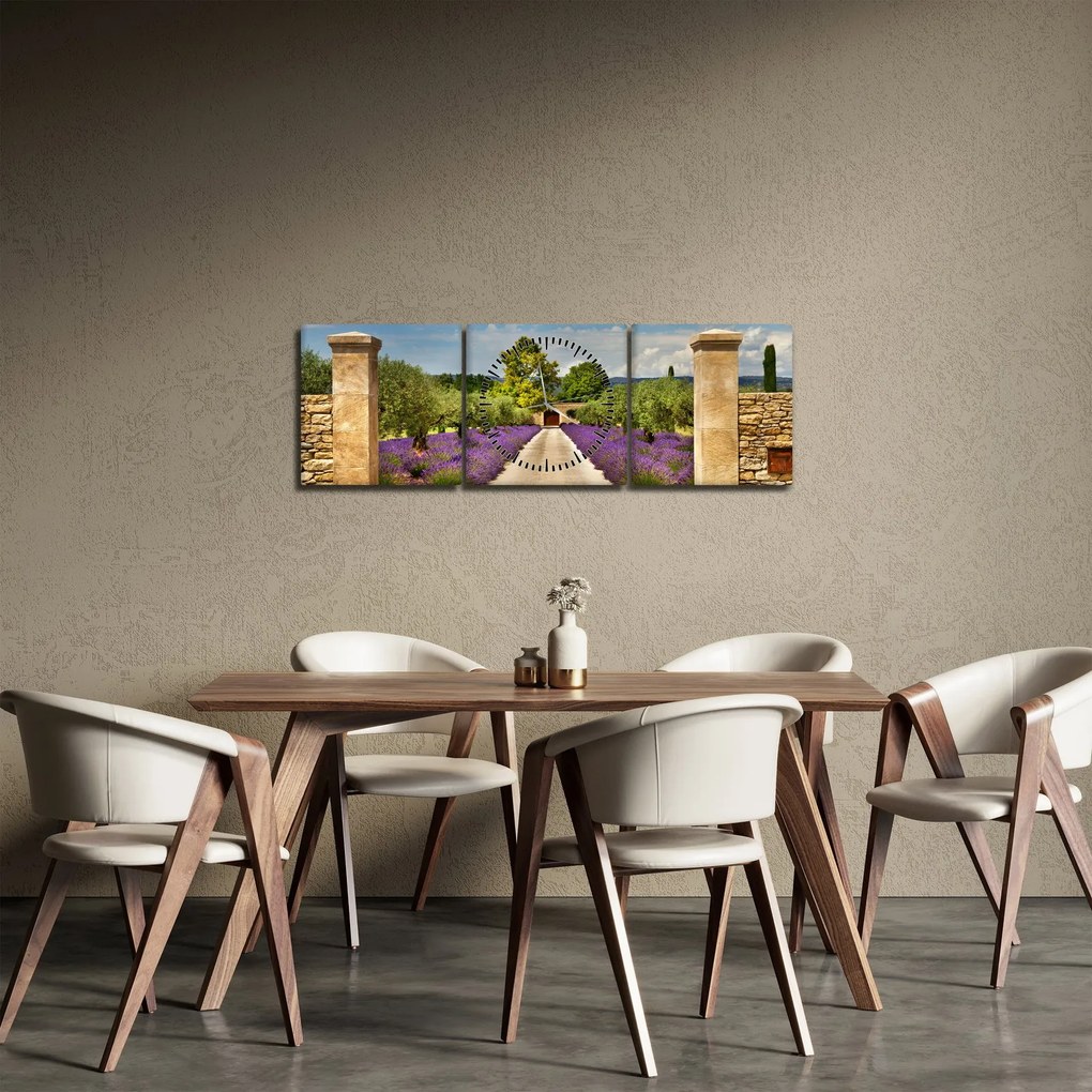 Obraz - Lawendowe ścieżki (z zegarem) (90x30 cm)
