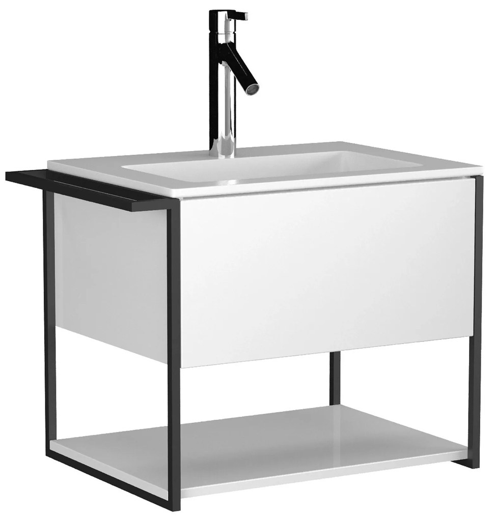 Szafka łazienkowa wisząca biała loftowa 60 x 45 cm z umywalką z otworem VALO