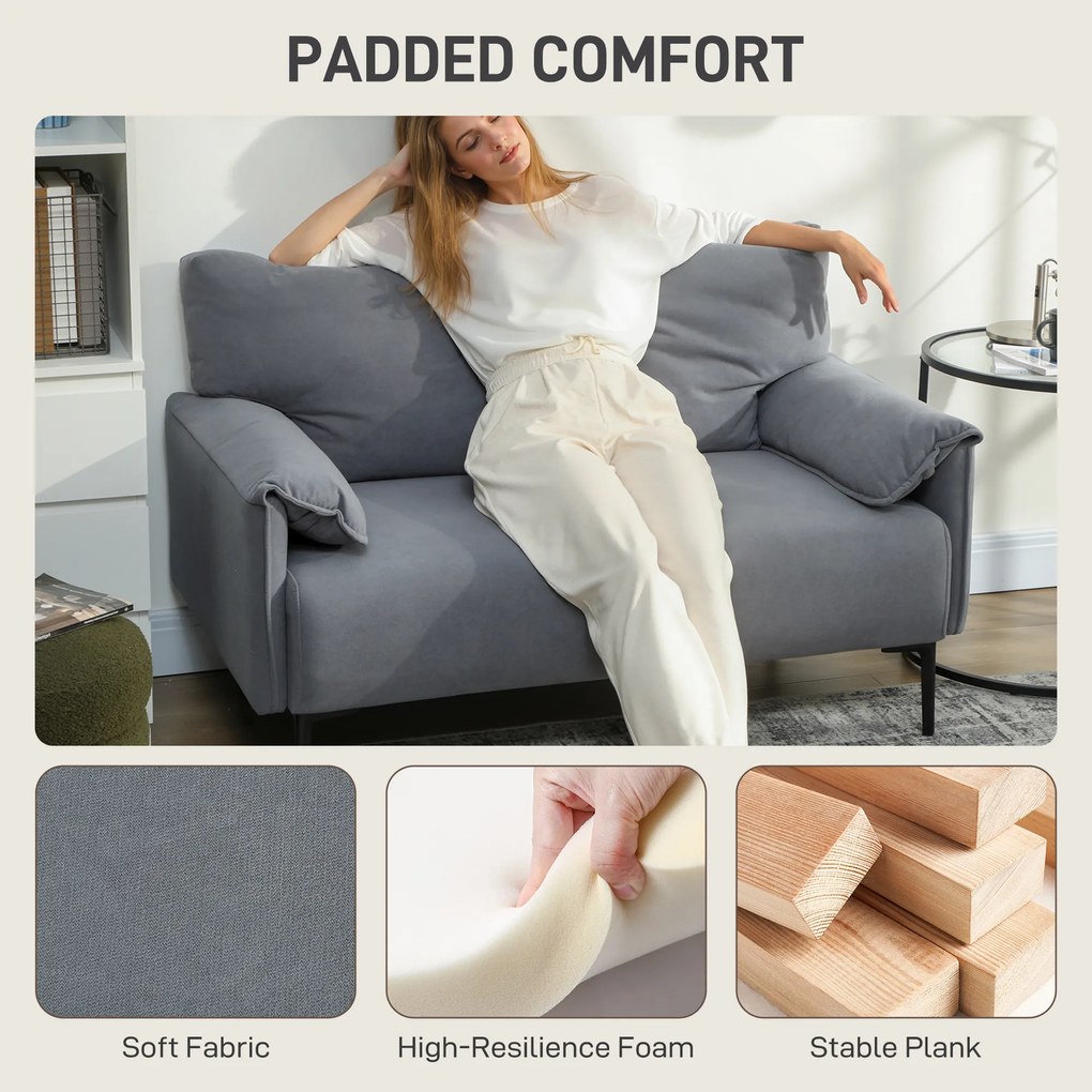HOMCOM sofa 2-osobowa, grube poduszki, welurowe obicie, sofa tapicerowana, czarny