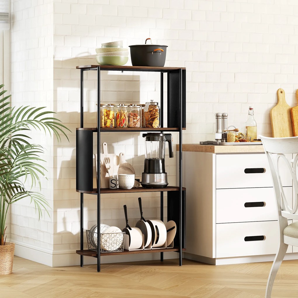 HOMCOM 4-poziomowy regał, stojący regał z zakrzywionym designem, industrialny regał książkowy, brązowy wygląd drewna | Aosom PL