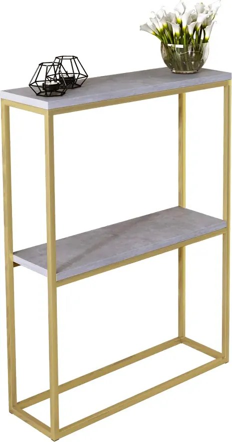 Nowoczesna konsola z półkami złoty + beton S4-B09