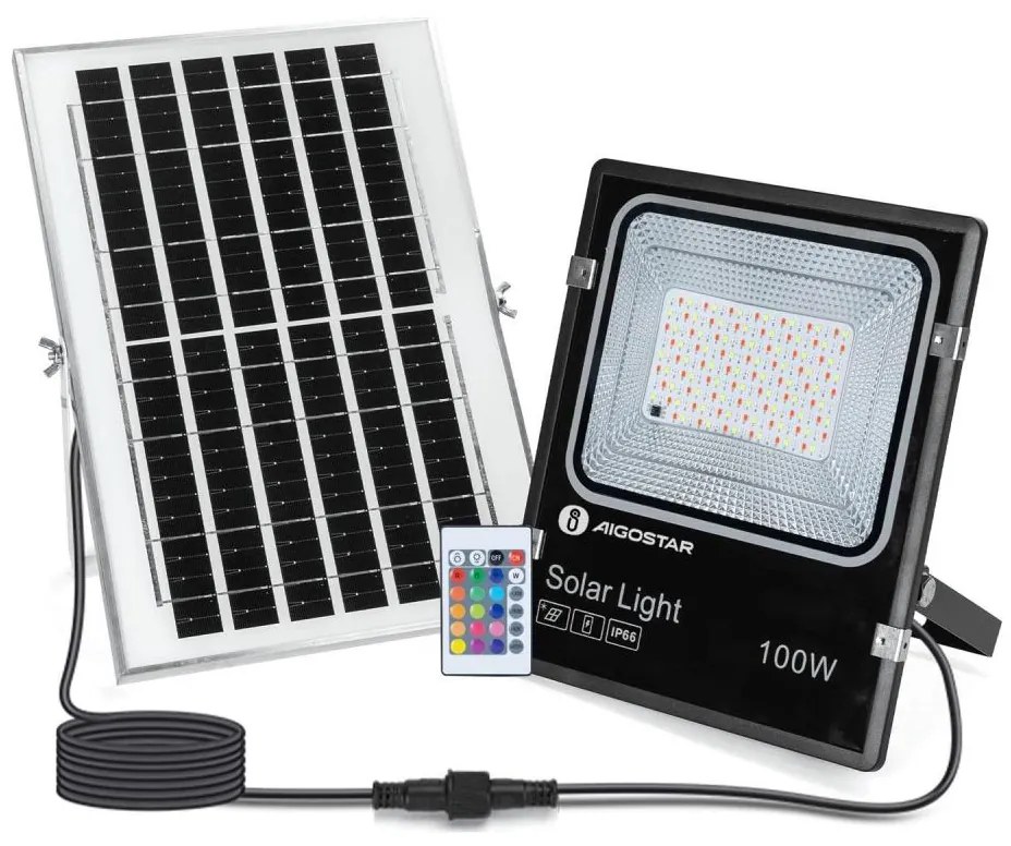 Aigostar - LED RGB 100W solarny reflektor 3,2V IP66 z pilotem