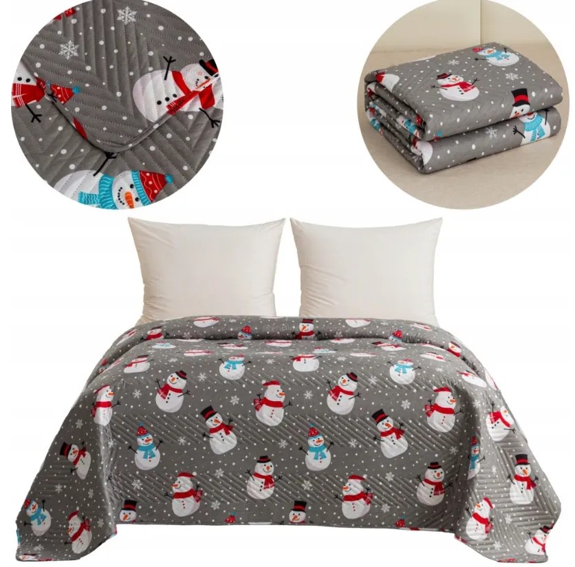Narzuta na łóżko HAPPY SNOWMAN, szary Rozmiar: 220 x 240 cm