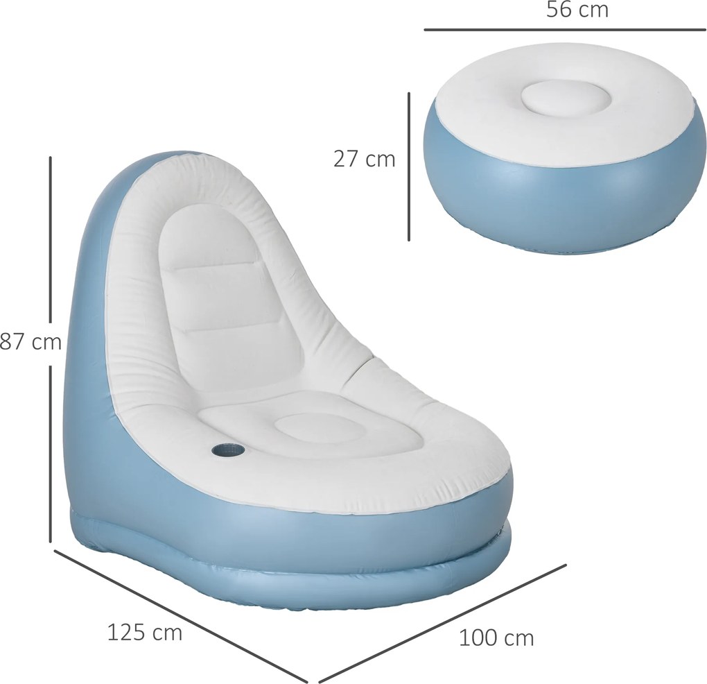 Outsunny Nadmuchiwany Krzesło Powietrzne na Zewnątrz, 125 x 100 x 87 cm, Biało-niebieski