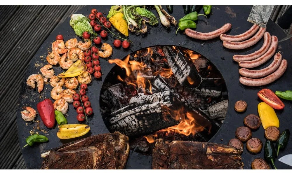 Brązowy grill zewnętrzny opalany drewnem Remundi Nero M, ø 82 cm