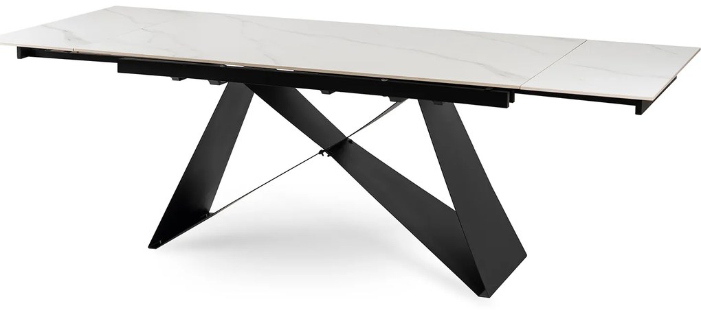 Stół Rozkładany Prostokątny VICTOR 160-240 cm Ceramiczny Biały Marmur/Czarny do Jadalni Nowoczesny Loft