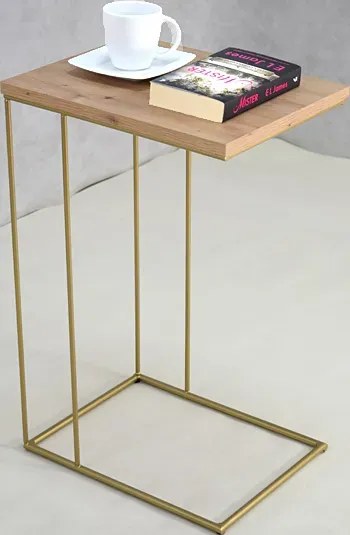 Druciany stolik pomocniczy dąb artisan + złoty- Martix 4X