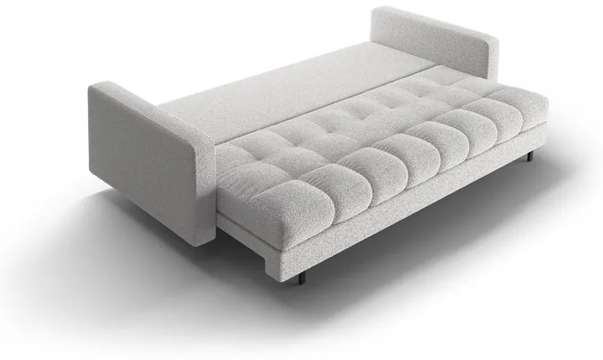 Jasnoszara rozkładana sofa ze schowkiem z materiału bouclé 222 cm Bali – Cosmopolitan Design