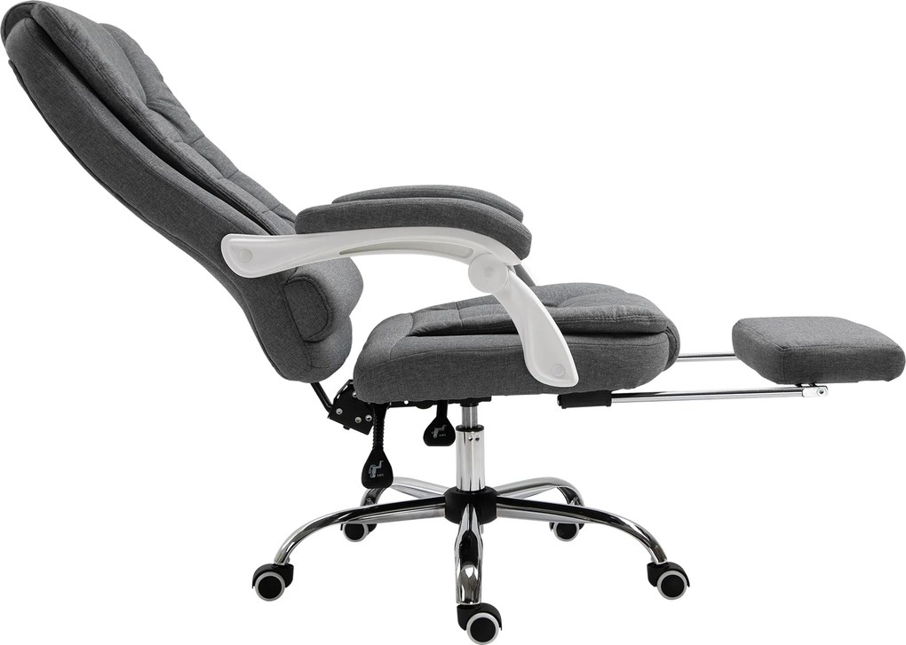 Vinsetto Fotel biurowy z podnóżkiem szary tkanina lniana wygodny regulowany ergonomiczny fotel do pracy | Aosom PL