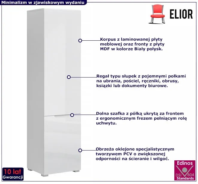 Biały wysoki regał słupek z półkami - Entido 8X