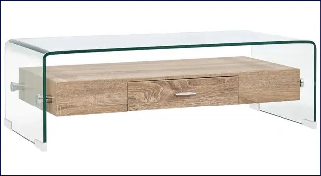 Stolik ze kawowy szkła hartowanego z szufladą E8-S37