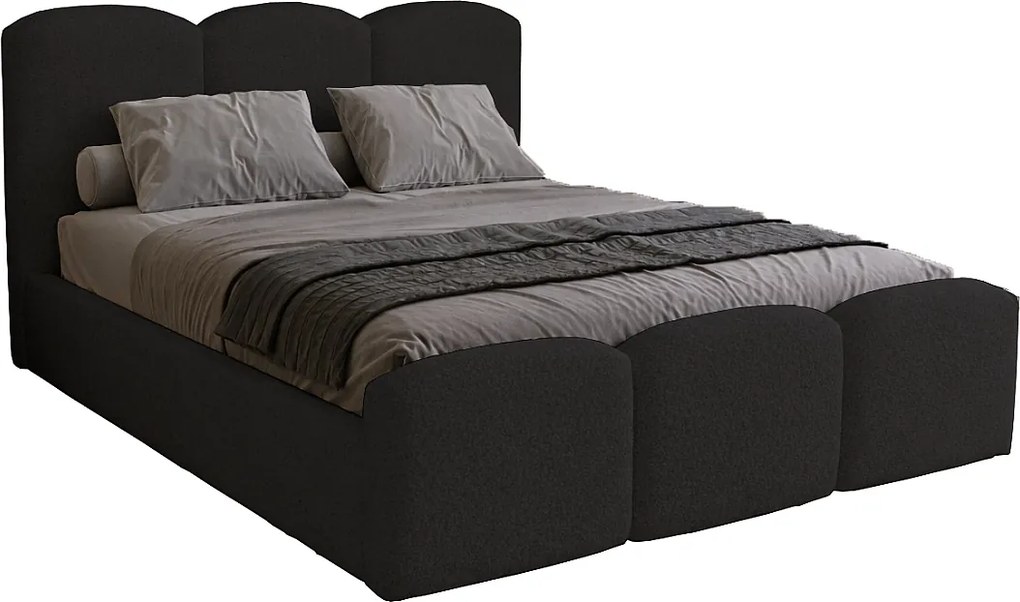 Łóżko tapicerowane 180x200 cm Capri - pojemnik, stelaż metalowy - tkanina boucle, czarny (Lambi 13)