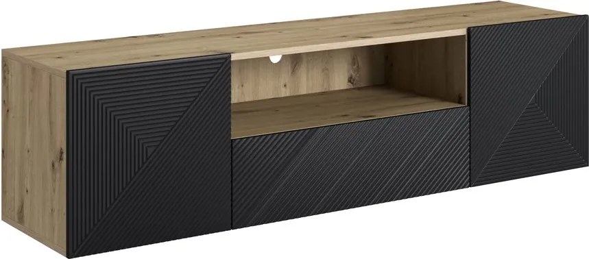 Szafka RTV Asha 167 cm wisząca z szufladą i wnęką - artisan / czarny mat