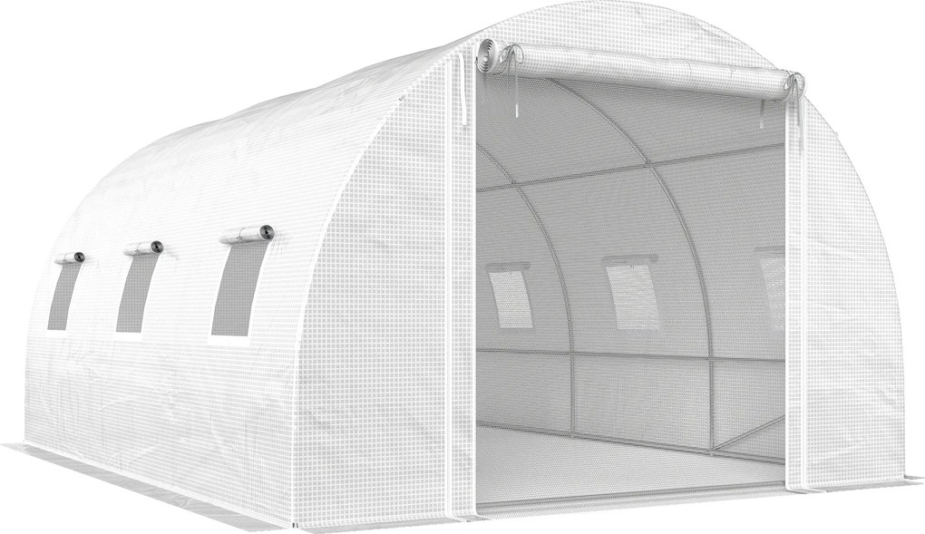 Outsunny tunel foliowy, pokrycie z tworzywa, drzwi z siatki, wsporniki, Biały | Aosom PL