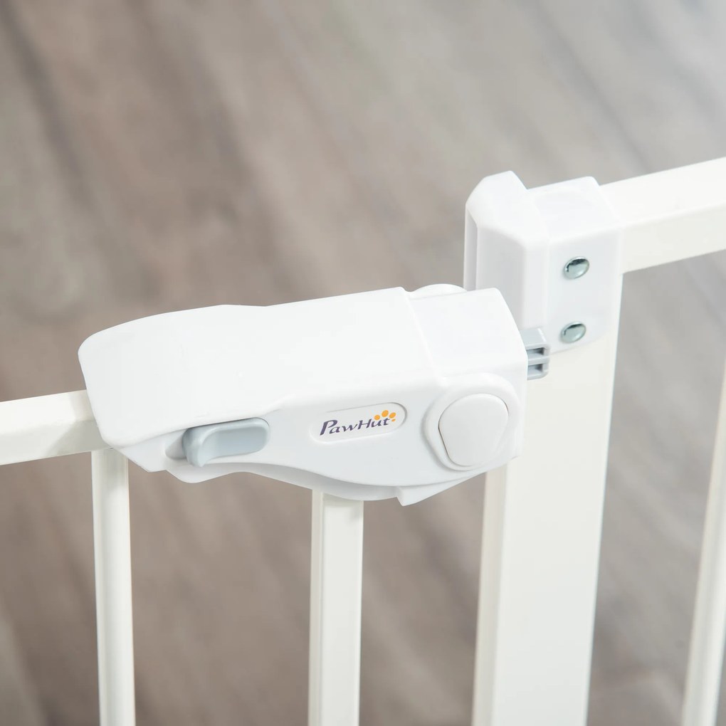 PawHut Barierka Zabezpieczająca Drzwi dla Psów z Ochraniaczem Ściany Biała 74-80x5x91,4cm | Aosom PL