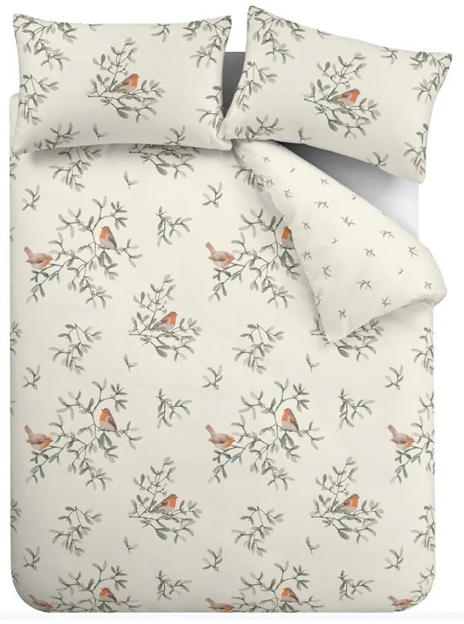 Kremowa flanelowa pościel dwuosobowa 200x200 cm Mistletoe Robins – Catherine Lansfield