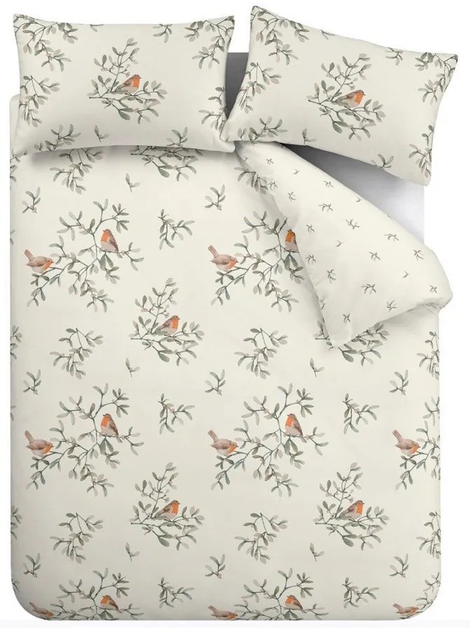 Kremowa flanelowa pościel dwuosobowa 230x220 cm Mistletoe Robins – Catherine Lansfield