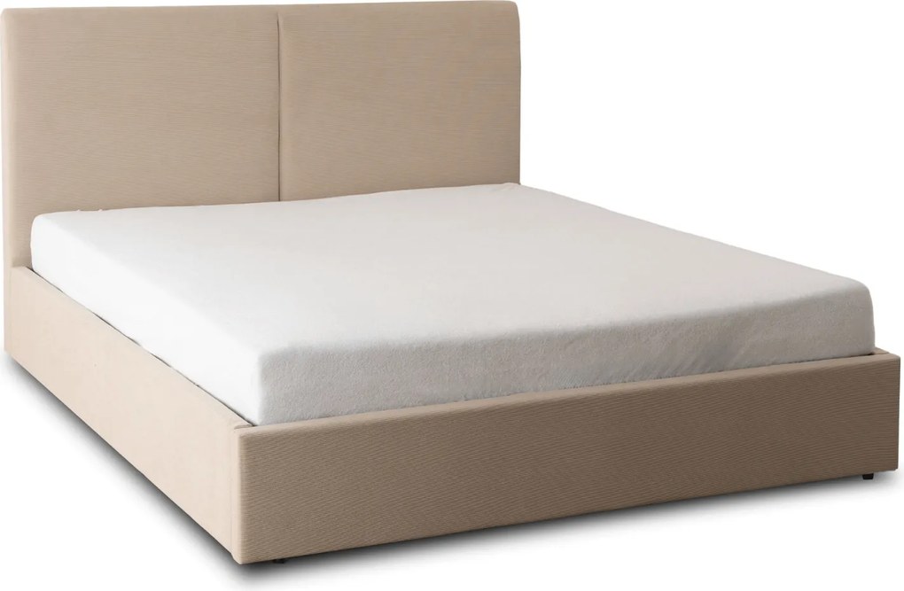 Łóżko Tapicerowane 140x200 cm MARSYLIA ze Stelażem i Pojemnikiem Dwuosobowe Sztruksowe Beżowe