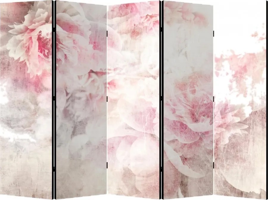 Parawan pokojowy 5-częściowy 225x172 Dwustronny dekoracyjny romantic shabby chic Piwonie W Bieli
