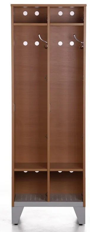 Drewniana szafka ubraniowa S4 na nogach, 2-drzwiowa, 1400 x 600 x 400 mm, demontaż, zamek obrotowy, orzech