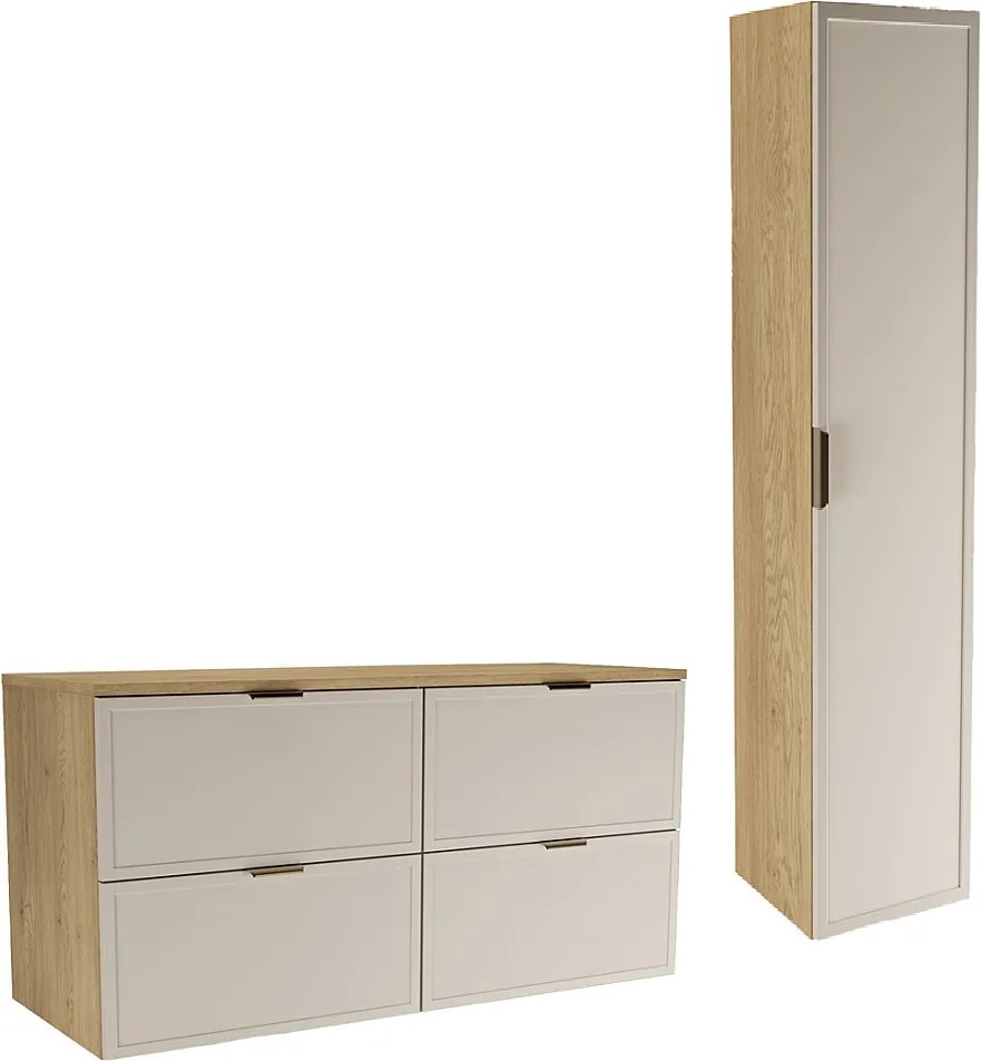 Zestaw do Łazienki 120cm Szafka z Blatem Słupek Fronty Ramka Dąb Cremona / Kaszmir Roma