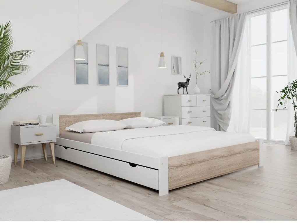 Łóżko IKAROS 120 x 200 cm, białe/dąb sonoma Stelaż: Ze stelażem listwowym elastycznym, Materac: Materac Coco Maxi 20 cm