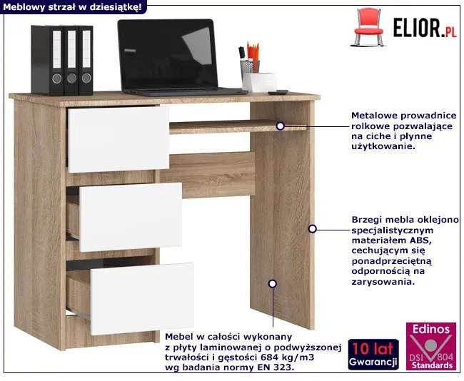 Biurko dla dzieci i młodzieży dąb sonoma + biały K7-Z99