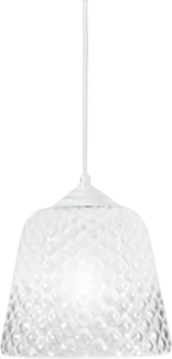 Biały klosz szklany do lamp wiszących - wykończenie przezroczyste, wzór dekoracyjny, oprawka E27 (małe szkło) d.25X21,5