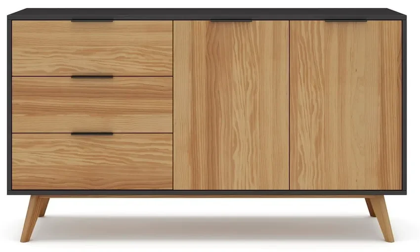 Czarno-naturalna niska komoda z drewna sosnowego 140x81 cm Lavis – Marckeric